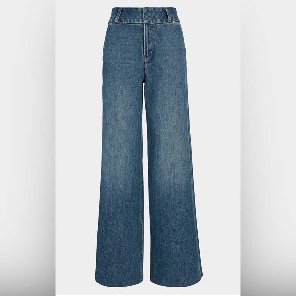 Express Super High Waisted Medium Wash Baggy Wide Leg Jeans- 8L